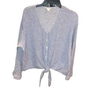 Caslon Crop Top Linen Cotton Tie Closure Button Down from Vneck Size 1X